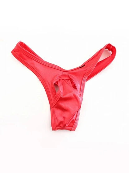 Red Ruched Hollow Out Pouch Low Rise Thong flat lay