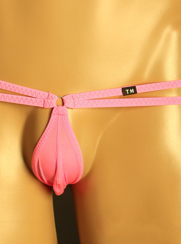 Pink Steel Ring Double Waistband U Pouch Thong front view