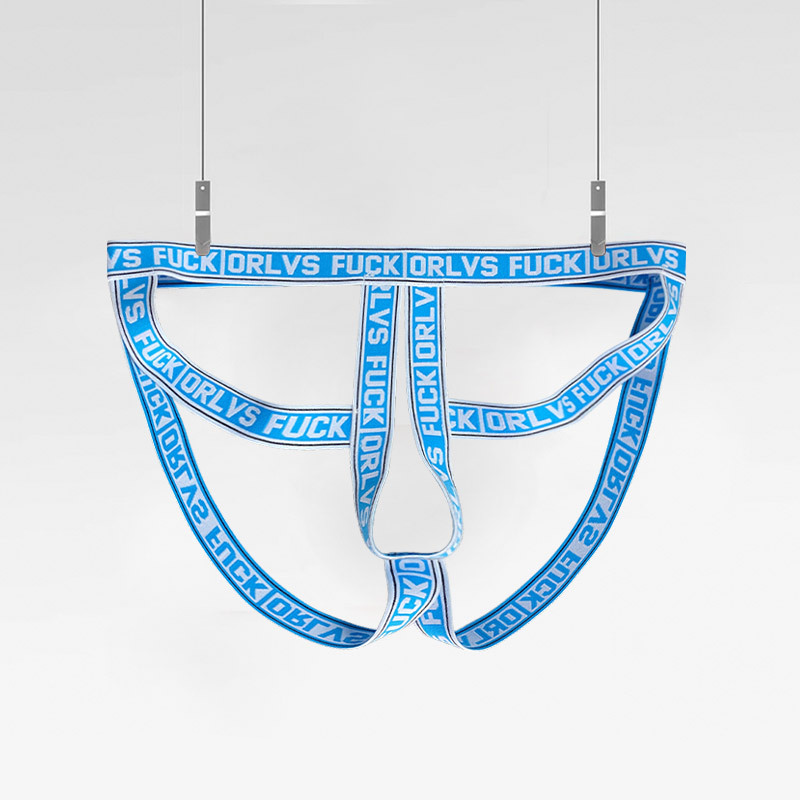 Blue Hollow Out Elastic Strap Jockstrap flat lay