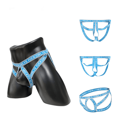 Additional product view of blue Hollow Out Elastic Strap Jockstrap