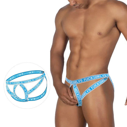 Blue Hollow Out Elastic Strap Jockstrap front view