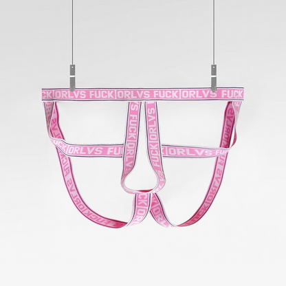 Pink Hollow Out Elastic Strap Jockstrap flat lay