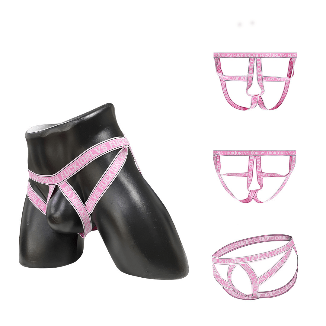 Alternate view of pink Hollow Out Elastic Strap Jockstrap