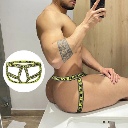 Yellow Hollow Out Elastic Strap Jockstrap side view