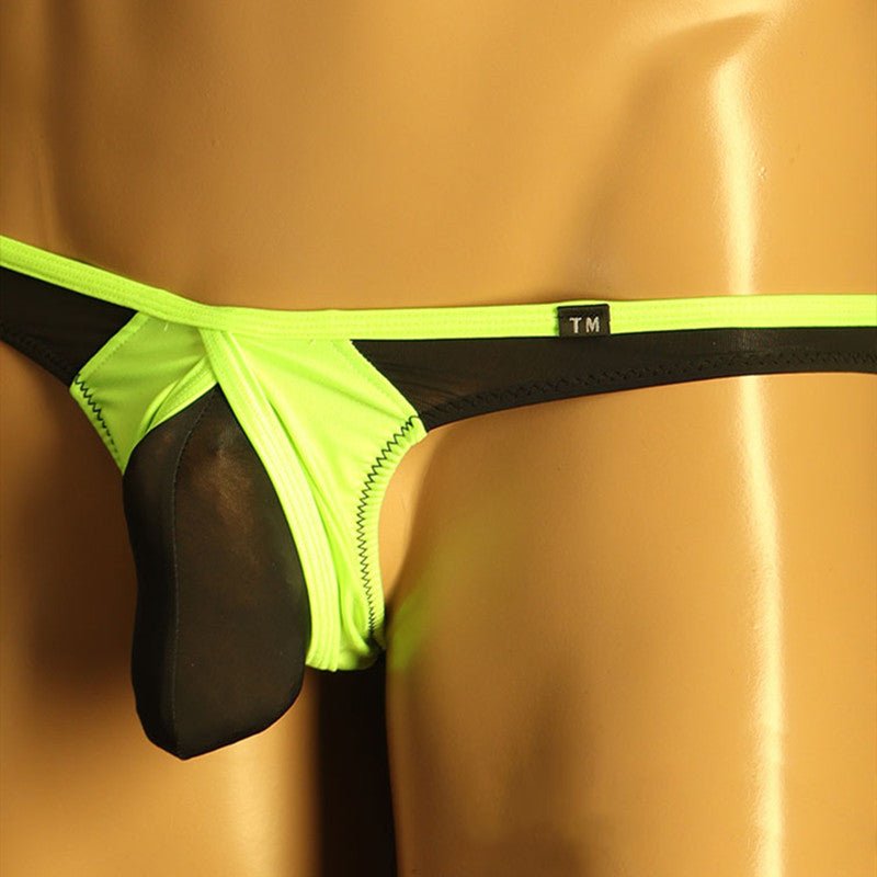 Green Two Tone Mesh U Pouch T Back Thong alternate front view