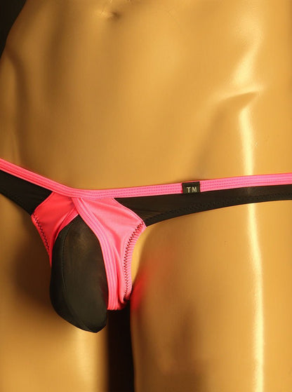 Two Tone Mesh U Pouch T Back Thong