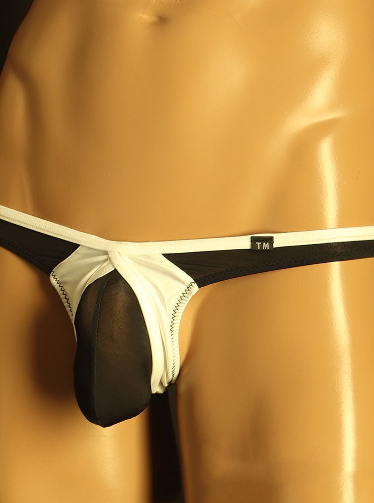 Two Tone Mesh U Pouch T Back Thong
