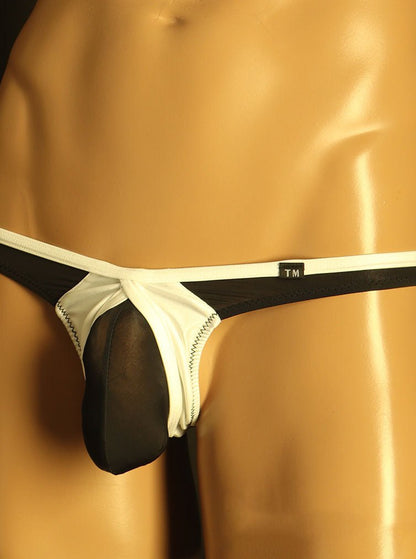 Two Tone Mesh U Pouch T Back Thong