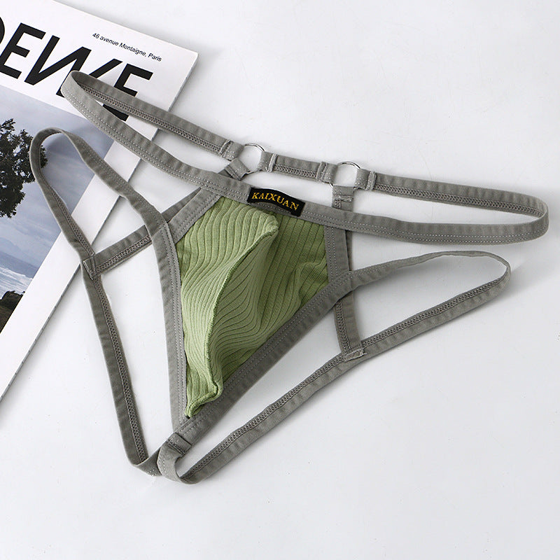 Green Thin Strap Cotton Hollow Out Thong product view