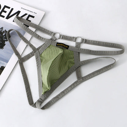 Green Thin Strap Cotton Hollow Out Thong product view