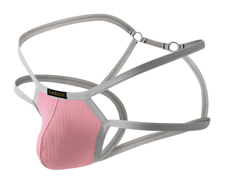 Pink Thin Strap Cotton Hollow Out Thong flat lay
