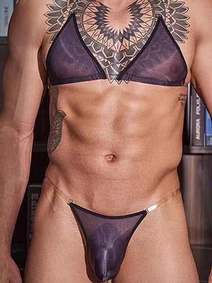 Sheer Strap Nylon Lingerie Set