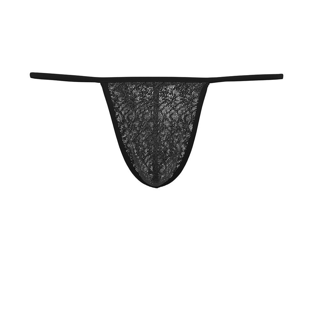 Sheer Lace Garter and Thong Set in black product detail