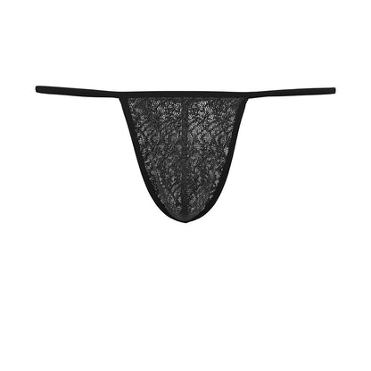 Sheer Lace Garter and Thong Set in black product detail