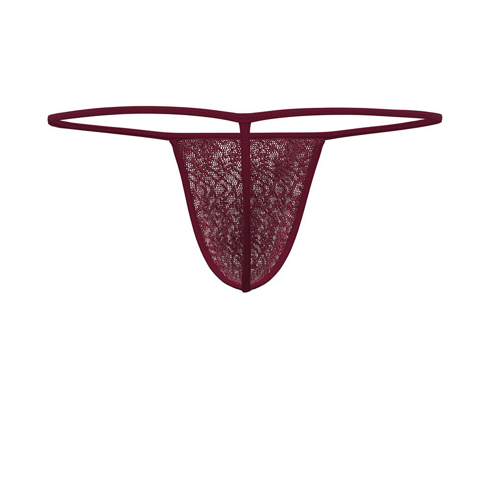 Wine Red Sheer Lace Garter and Thong Set back view