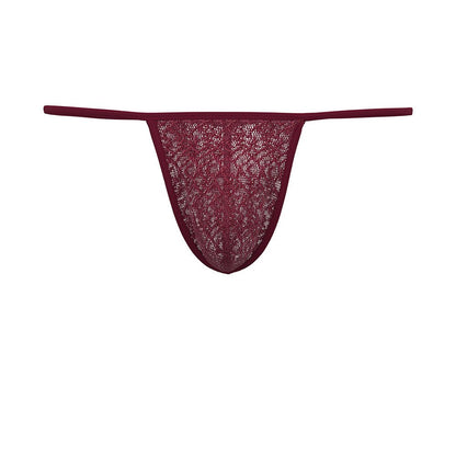 Wine Red Sheer Lace Garter and Thong Set flat lay