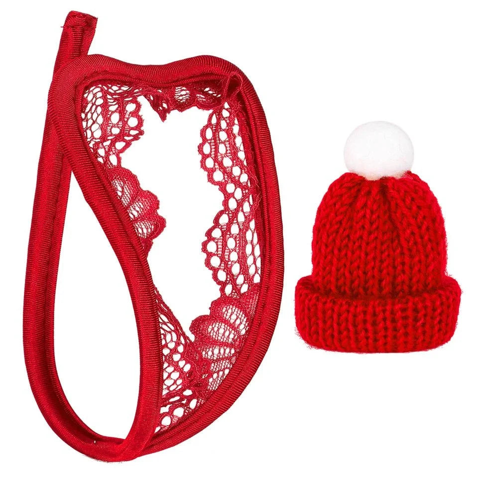 Pom Pom Cock Cap Holiday C String Set