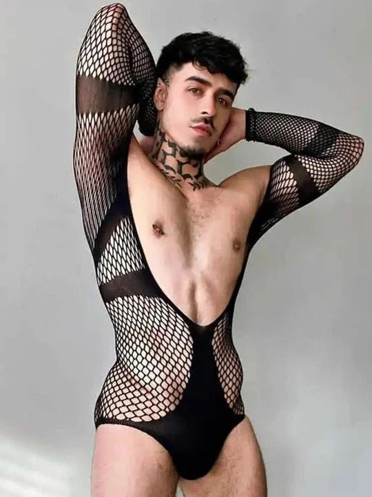 V Neck One Piece Mesh Suit