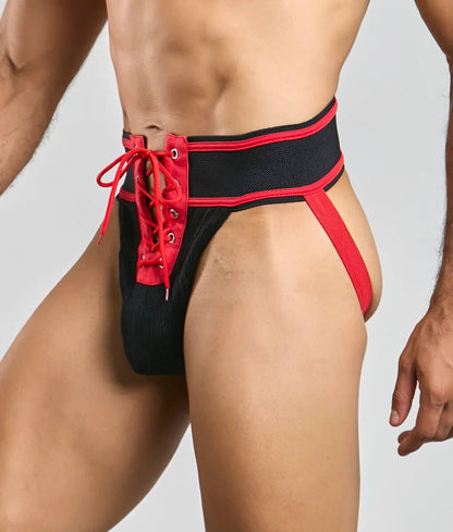 Red Vintage Lace Up Athletic Jockstrap product view