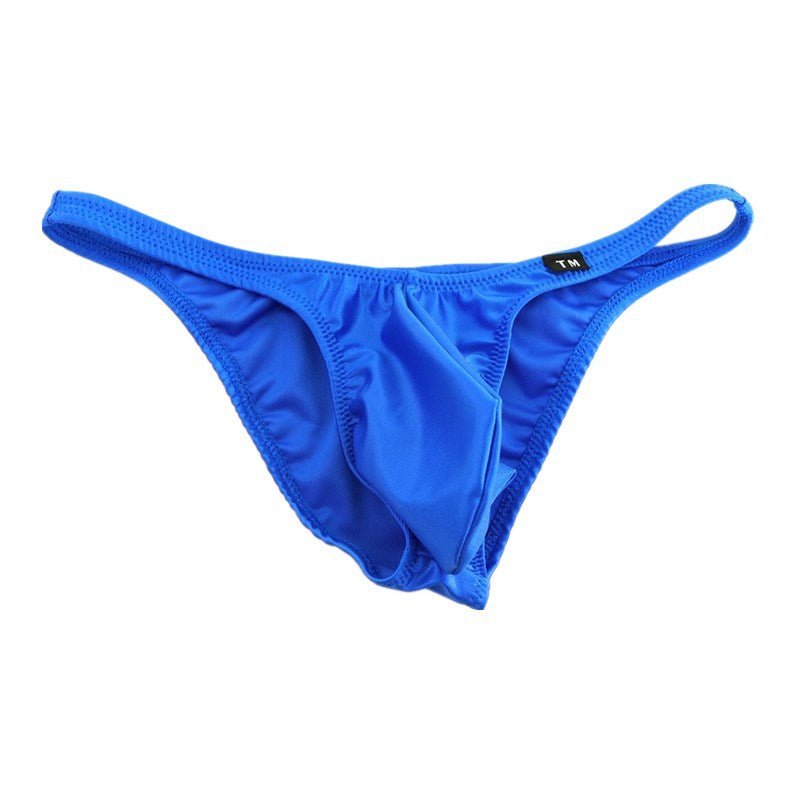 Blue Wet Look Large Pouch Low Rise Bikini Brief flat lay