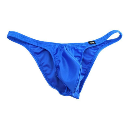 Blue Wet Look Large Pouch Low Rise Bikini Brief flat lay