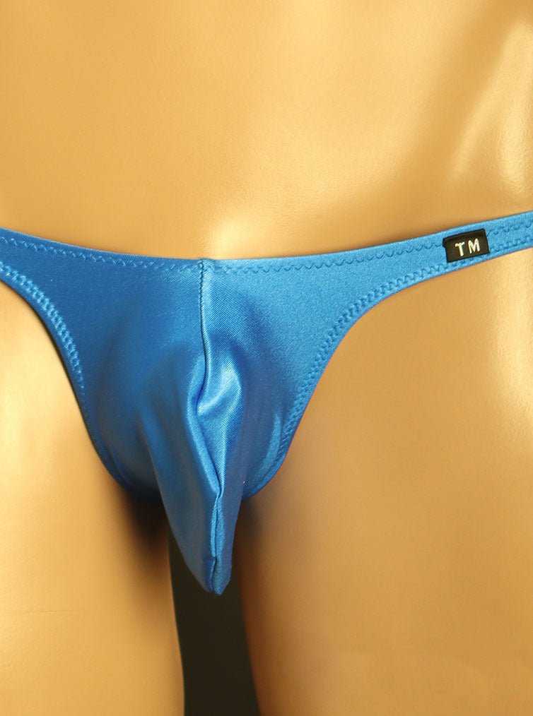 Blue Wet Look Large Pouch Low Rise Bikini Brief alternate front view