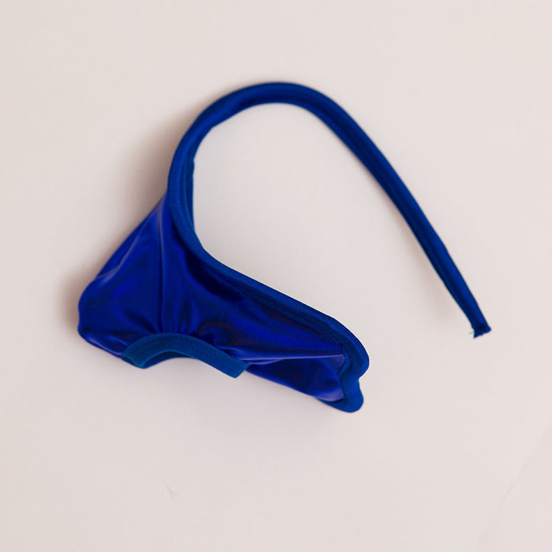 Blue Wet Look Metallic Pouch C String flat lay
