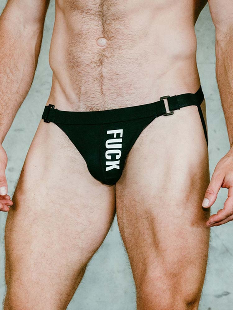 Alternate view of white Adjustable Side Clip Cotton Jockstrap