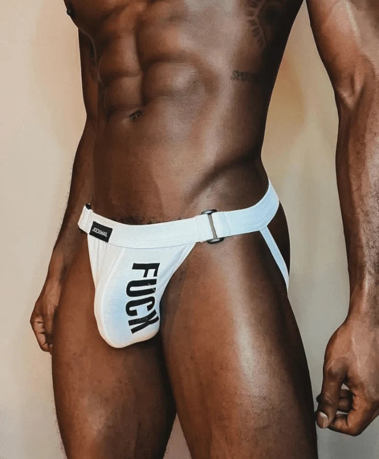 White Adjustable Side Clip Cotton Jockstrap product view