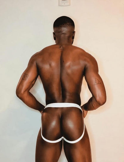 White Adjustable Side Clip Cotton Jockstrap back view