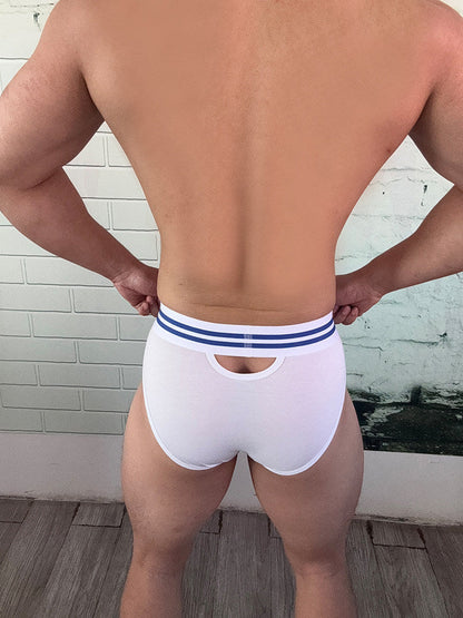 Additional model view of white Modal Front and Back Keyhole Brief