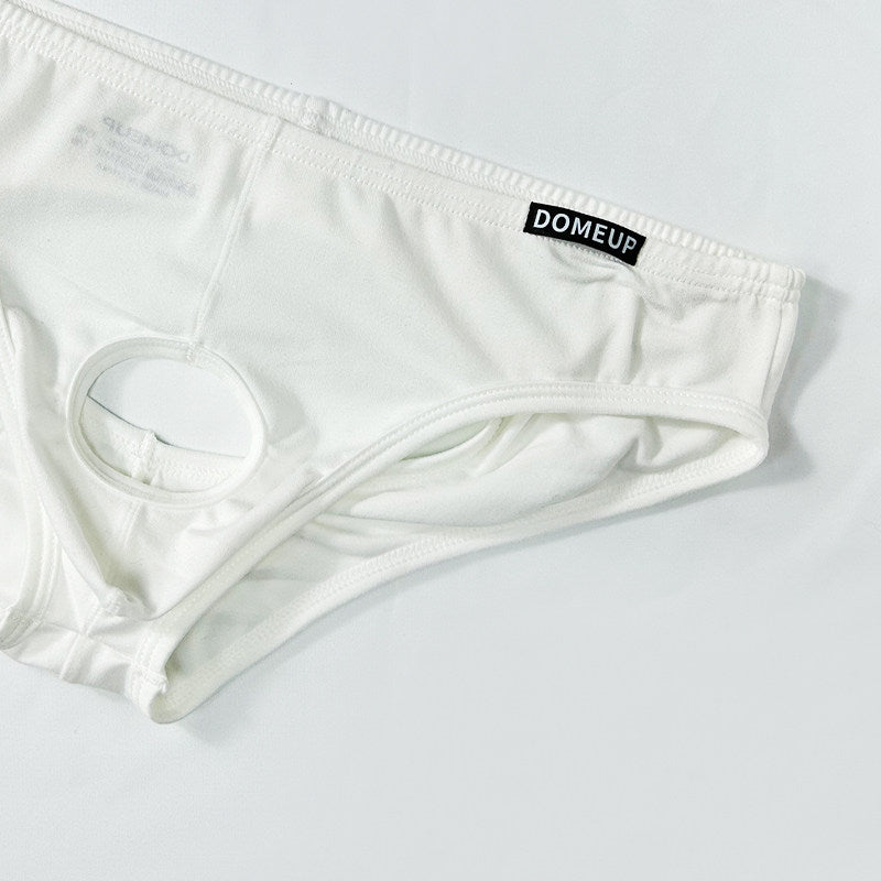 White Open Back Cutout U Pouch Brief flat lay
