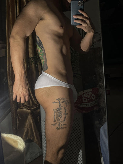 White High Cut Ribbed Cotton Tanga Brief side rear view