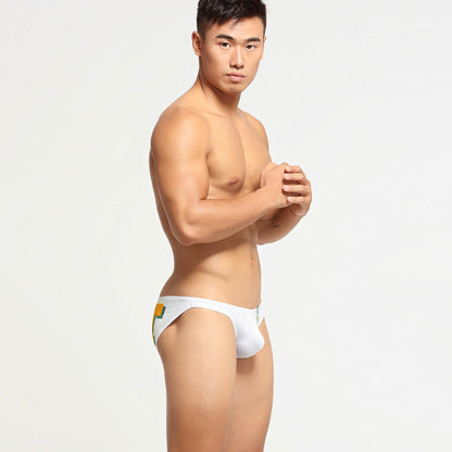 Varsity Back Print Silky Low Rise Briefs in white shown in side view