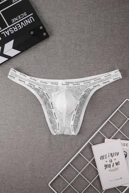 White Sheer Floral Lace Low Rise Bikini Brief flat lay
