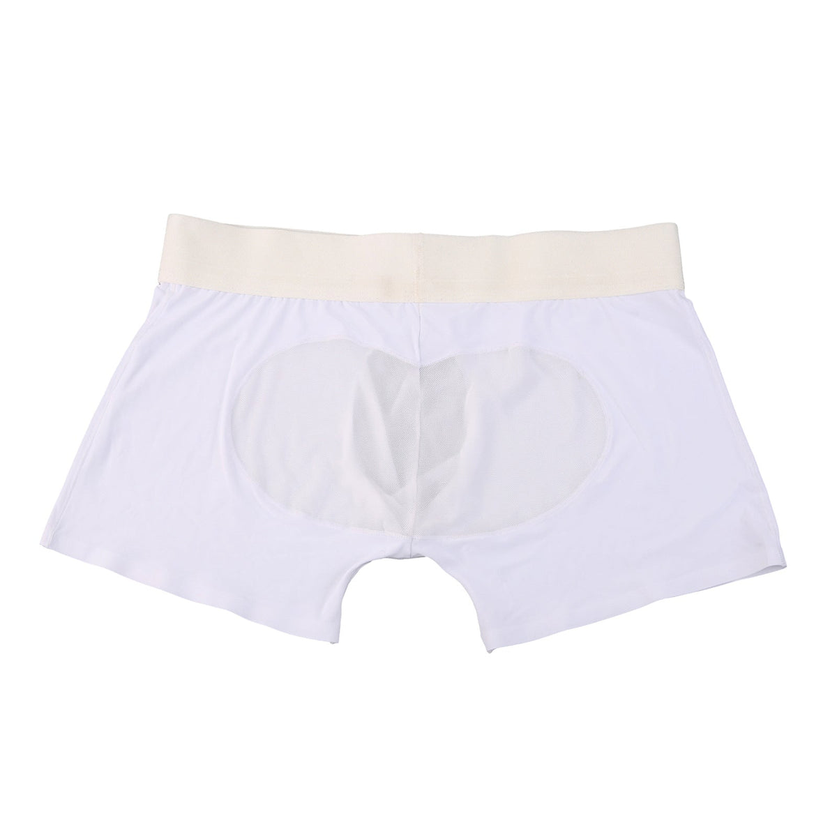 Detailed flat lay showing white Seamless Ice Silk Heart Mesh Boxer Briefs