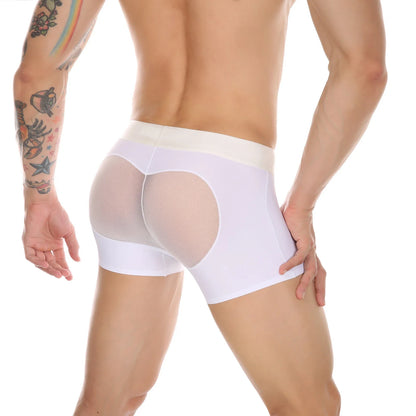Seamless Ice Silk Heart Mesh Boxer Briefs in white shown in side rear view