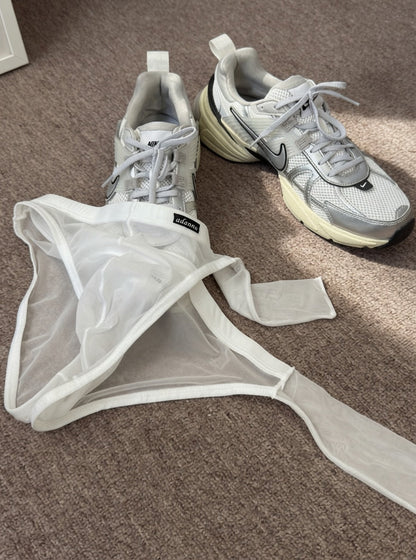 White Sheer String Bikini Brief with Chiffon Bow product view
