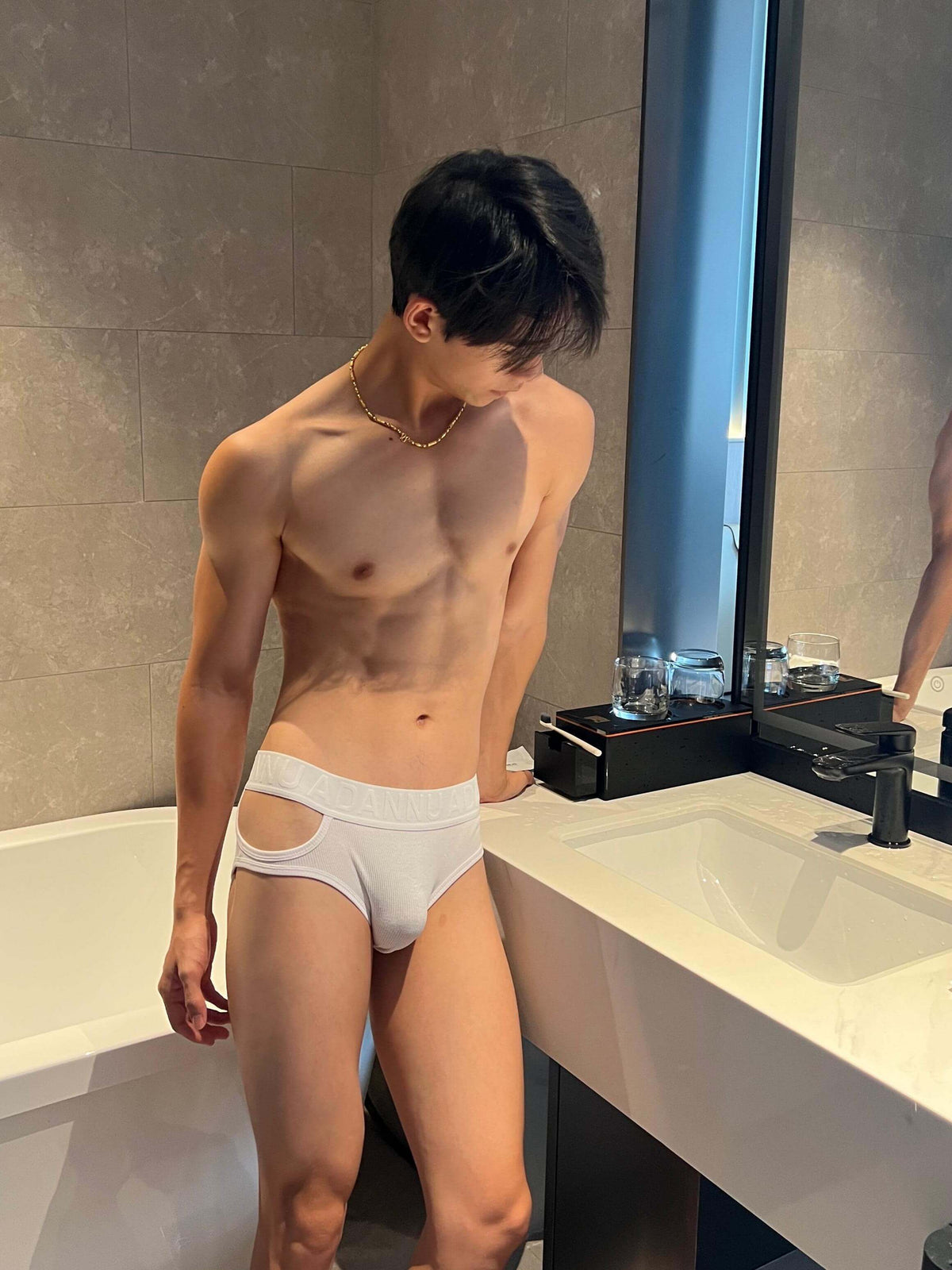 Alternate side view of white Side Cut Out Cotton Low Rise Briefs