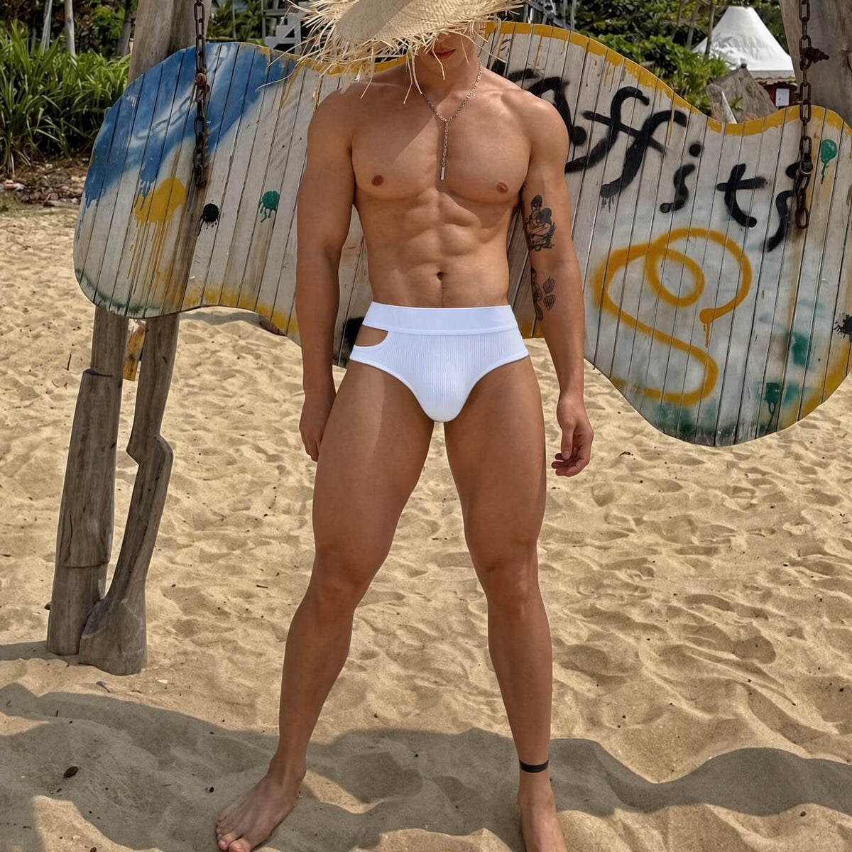 Detailed side view showing white Side Cut Out Cotton Low Rise Briefs