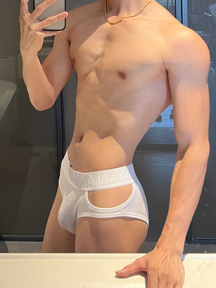 Front View of white Side Cut Out Cotton Low Rise Briefs