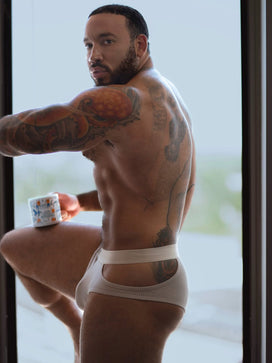 White Side Cut Out Cotton Low Rise Briefs rear view