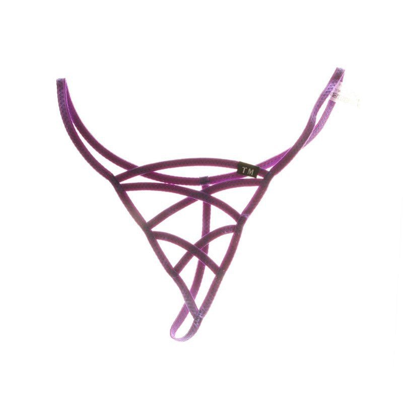 Purple Open Strappy Pouch Low Rise G String flat lay
