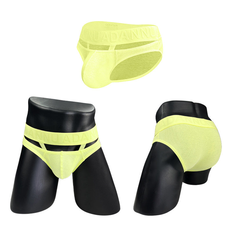Yellow Ribbed Cotton Strap Window Brief product view