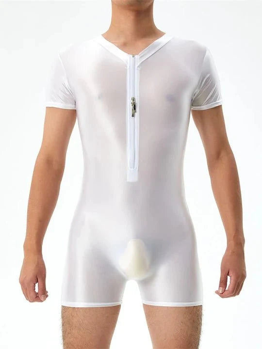 Zip Up Design Oiled Shinny Bodysuit alternate view 8