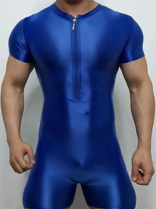 Zip Up Design Oiled Shinny Bodysuit alternate view 4
