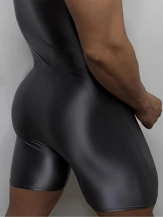Zip Up Design Oiled Shinny Bodysuit alternate view 7