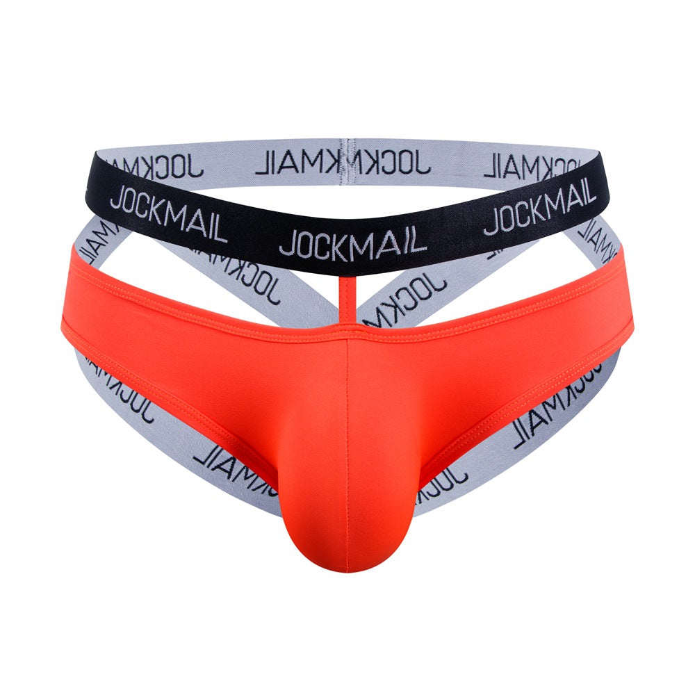 Orange Double Waistband Enhancing Pouch Jockstrap front view