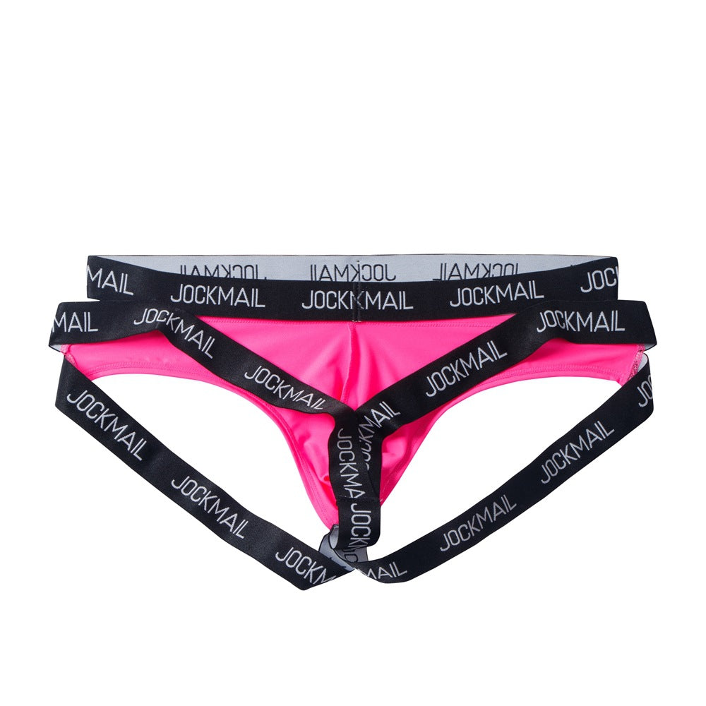 Another angle of pink Double Waistband Enhancing Pouch Jockstrap