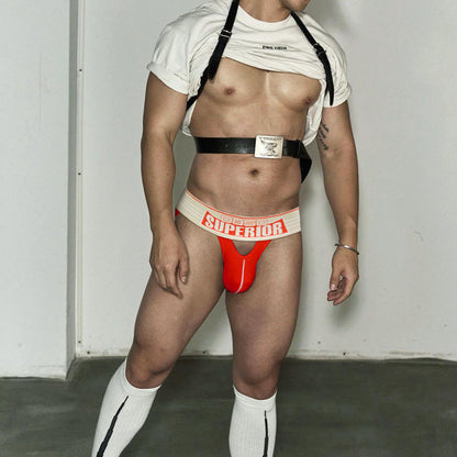 Alternate view of red Retro Wide Waistband Cotton Jockstrap